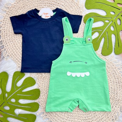 Conj. Camiseta Manga Curta e Jardineira Dino - Verde